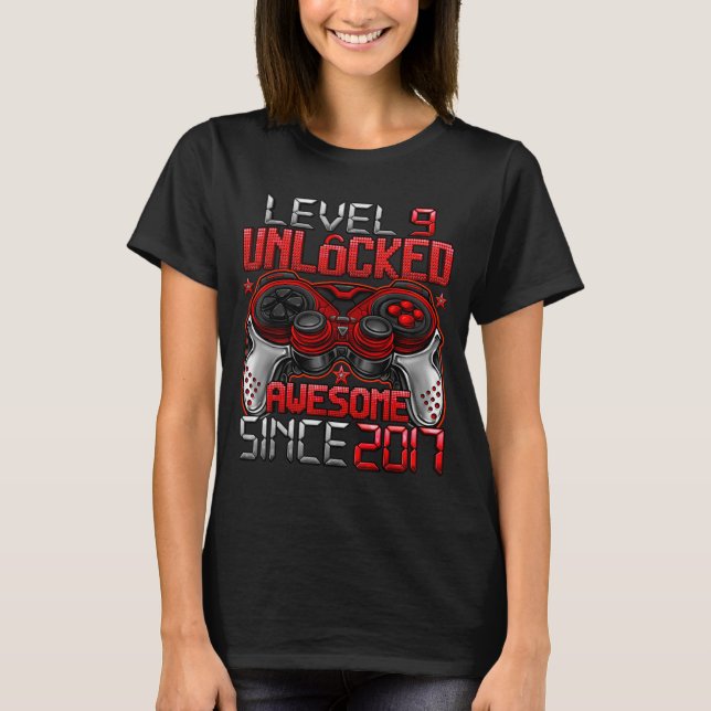 Camiseta Level 9 Unlocked 9 Year Old For Boys 9th Birthday  (Anverso)