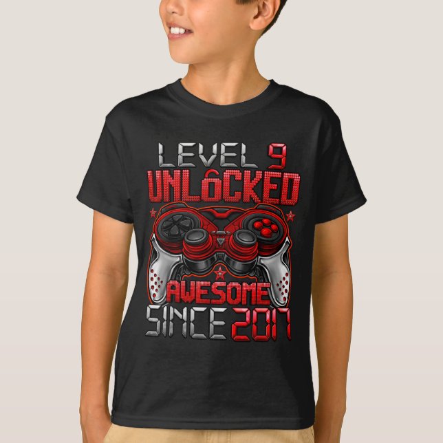 Camiseta Level 9 Unlocked 9 Year Old For Boys 9th Birthday  (Anverso)