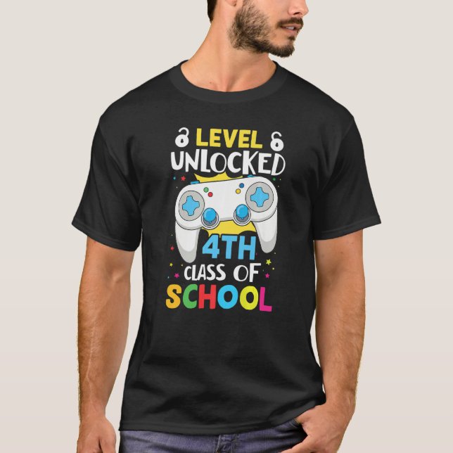 Camiseta Level Unlocked 4th Grade Primary School Schulkind  (Anverso)