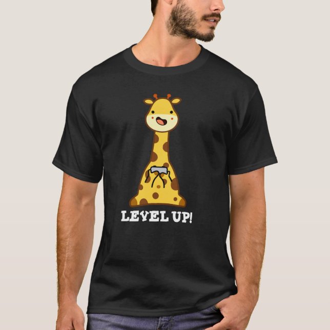 Camiseta Level Up Funny Giraffe Gaming Pun Dark BG (Anverso)