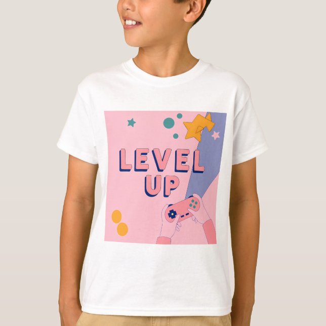 Camiseta "Level Up" Gaming Illustration with Controller (Anverso)