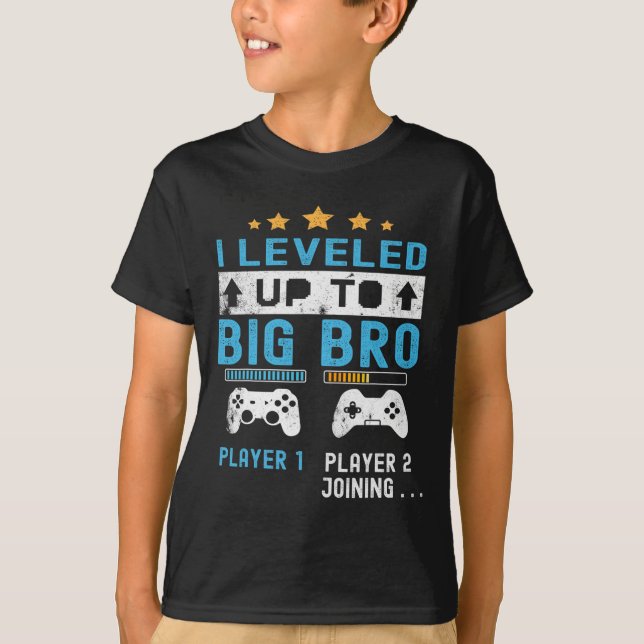 Camiseta Leveled Up To Big Bro - Gamer New Player Joining S (Anverso)