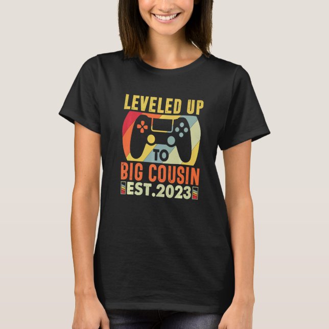 Camiseta Leveled Up To Big Cousin 2023 Gaming Pregnancy Ann (Anverso)