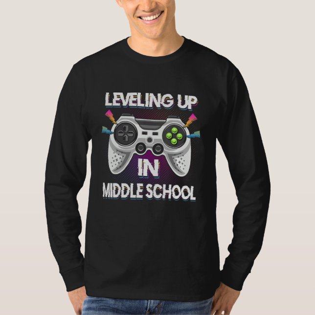 Camiseta Leveling Up In Middle School Video Gaming Tees Stu (Anverso)