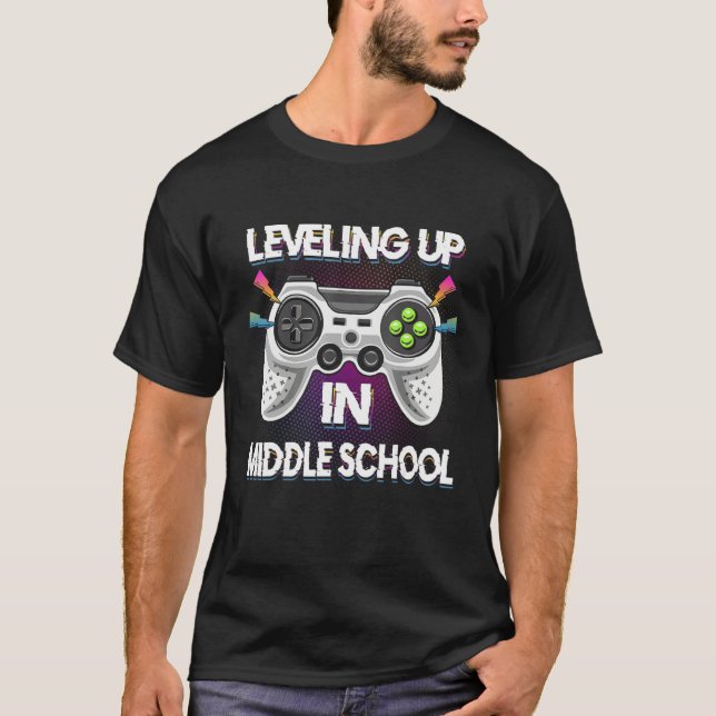 Camiseta Leveling Up In Middle School Video Gaming Tees Stu (Anverso)