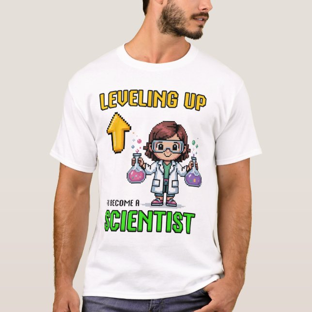 Camiseta Leveling Up Scientist Ck To School Funny Gamer Gir (Anverso)