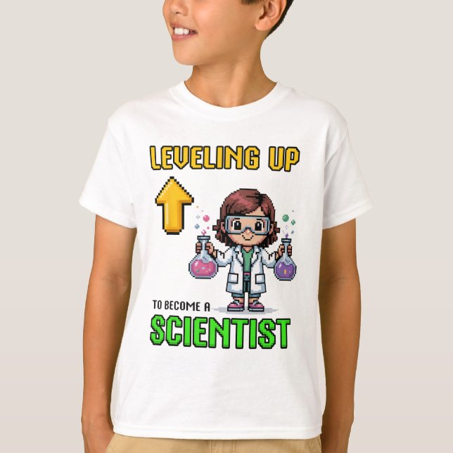 Camiseta Leveling Up Scientist Ck To School Funny Gamer Gir (Anverso)