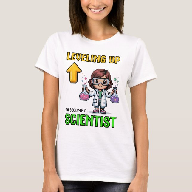 Camiseta Leveling Up Scientist Ck To School Funny Gamer Gir (Anverso)