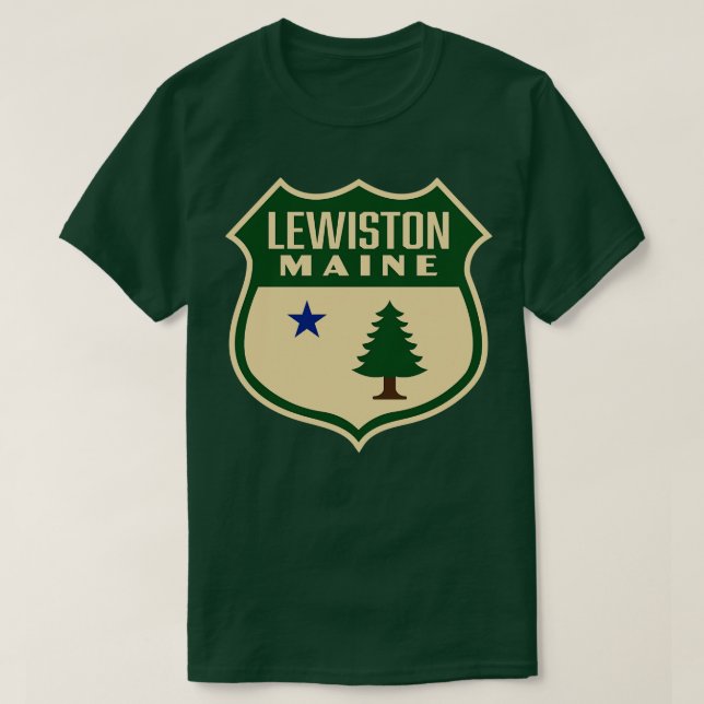 Camiseta Lewiston Maine Retro Pine Tree Shield Green (Diseño del anverso)