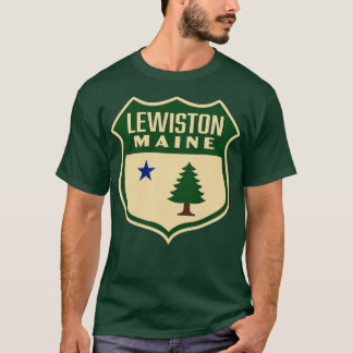 Camiseta Lewiston Maine Retro Pine Tree Shield Green