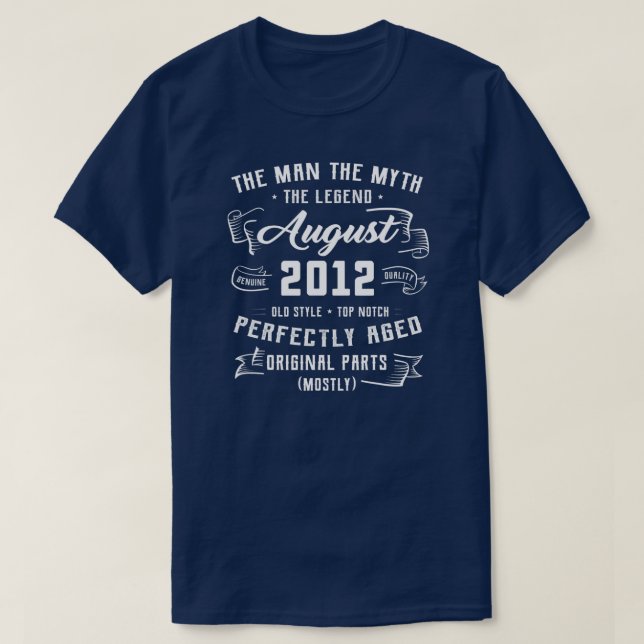 Camiseta Leyenda de mito masculino agosto 2012 10 cumpleaño (Diseño del anverso)