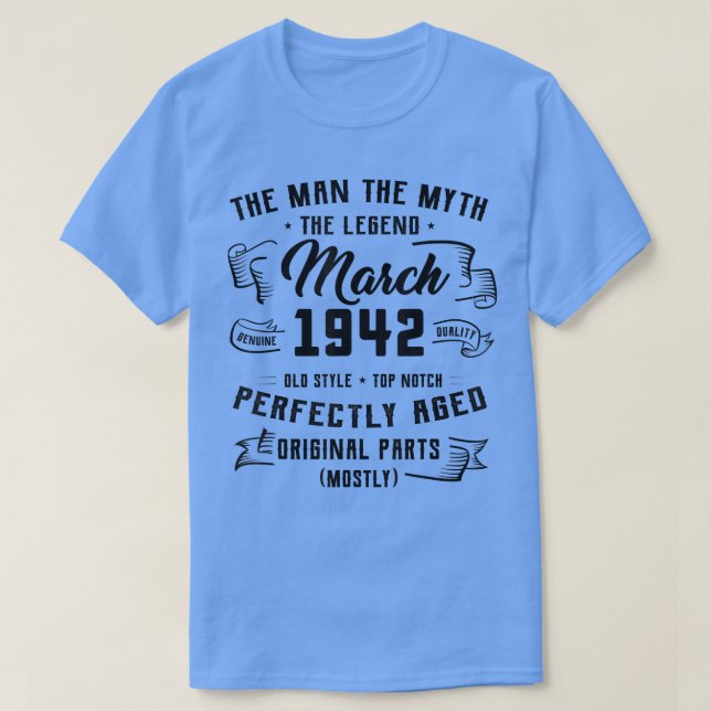 Camiseta Leyenda de mito masculino marzo 1942 regalo de cum (Diseño del anverso)