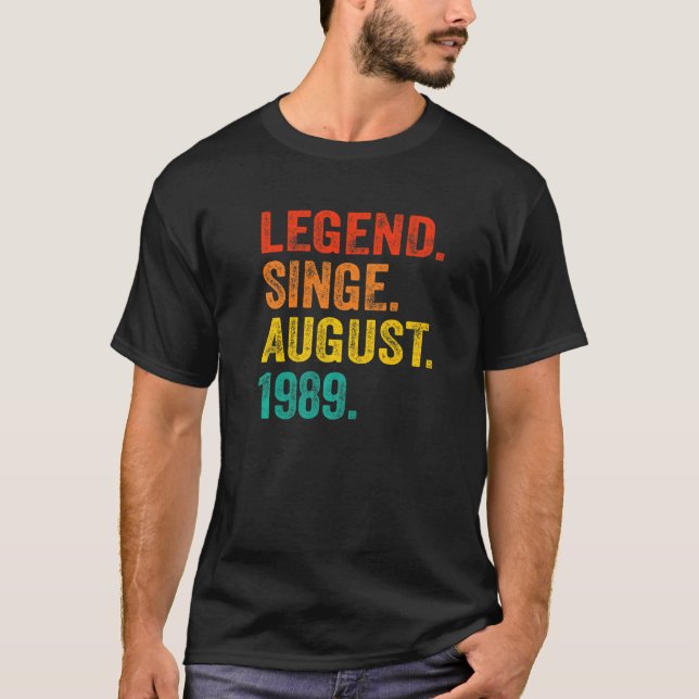 Camiseta Leyenda Desde Agosto De 1989 Retro 33 Años De Edad (Anverso)