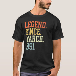Camiseta Leyenda Desde Marzo De 1991 Para Mujeres Marzo De