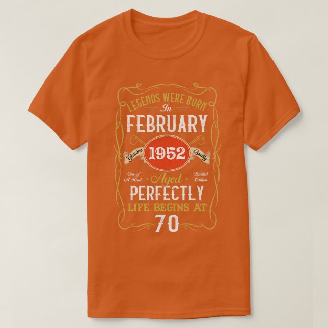 Camiseta Leyendas Nacidas En Febrero De 1952 70º Cumpleaños (Diseño del anverso)