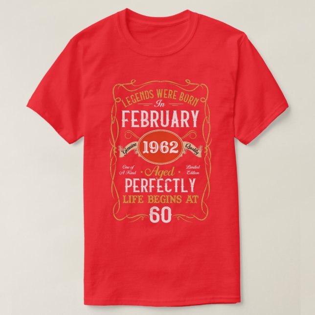 Camiseta Leyendas Nacidas En Febrero De 1962 60º Cumpleaños (Diseño del anverso)