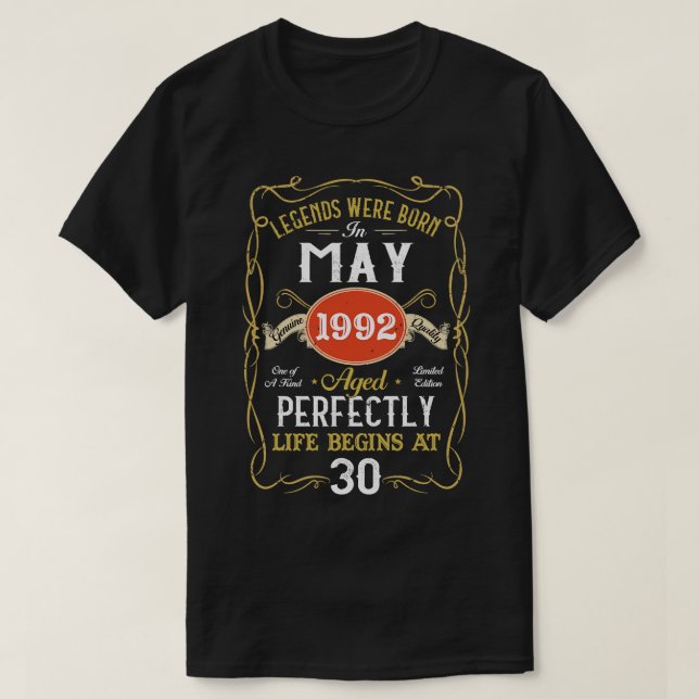 Camiseta Leyendas Nacidas En Mayo De 1992 30º Cumpleaños 30 (Diseño del anverso)
