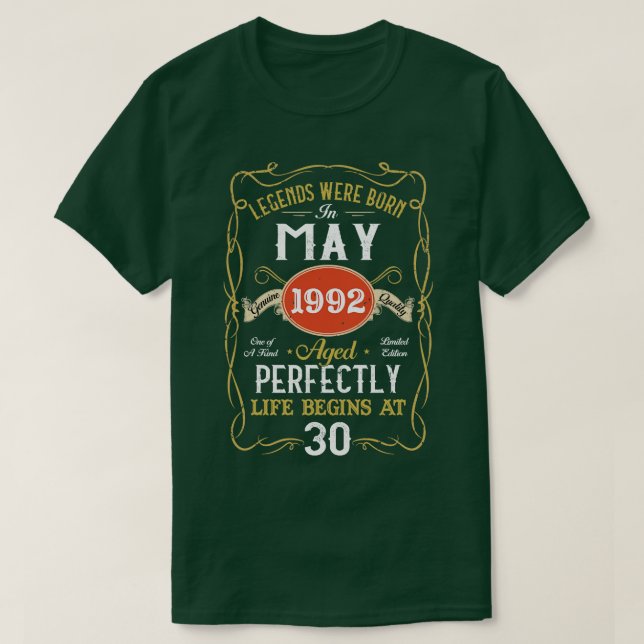 Camiseta Leyendas Nacidas En Mayo De 1992 30º Cumpleaños 30 (Diseño del anverso)