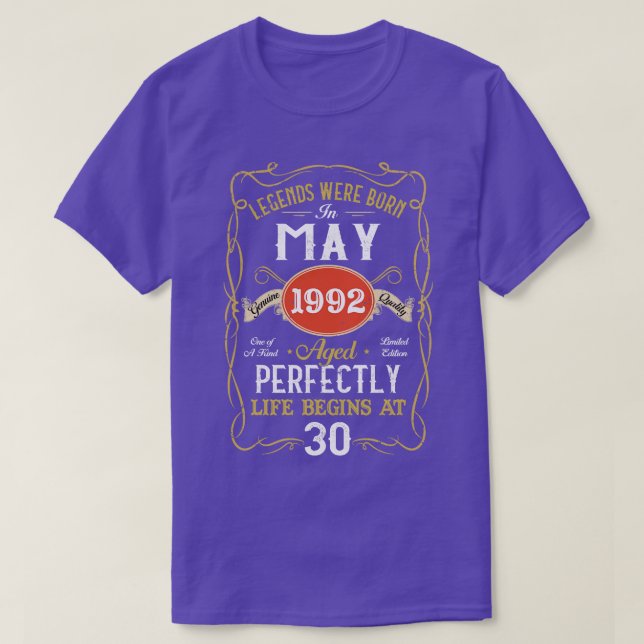 Camiseta Leyendas Nacidas En Mayo De 1992 30º Cumpleaños 30 (Diseño del anverso)