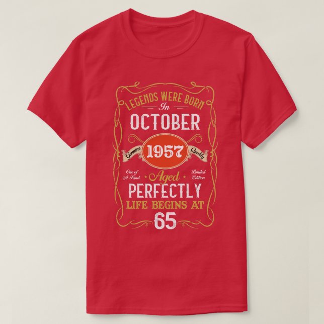 Camiseta Leyendas Nacidas En Octubre De 1957 65 Años (Diseño del anverso)
