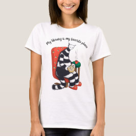 Camiseta Leyendo biblioteca de diversiones de gatos
