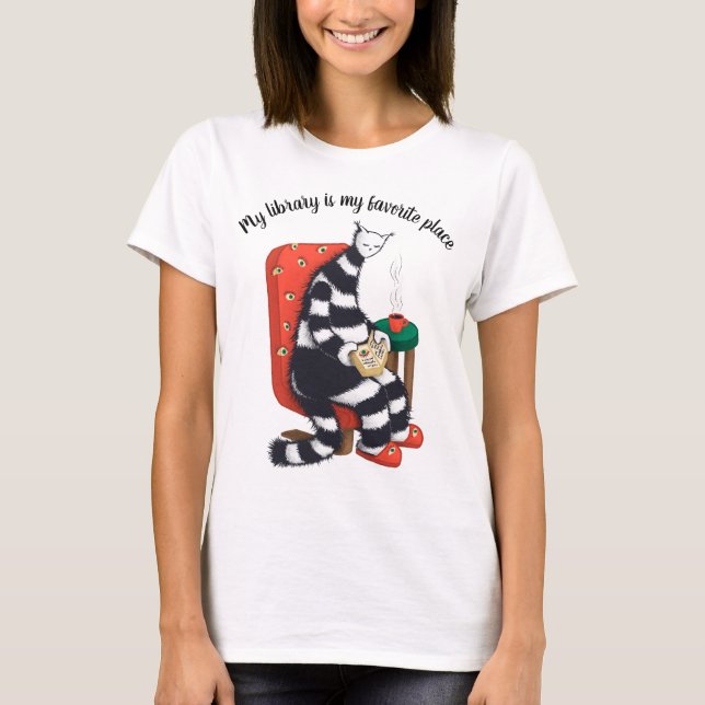Camiseta Leyendo biblioteca de diversiones de gatos (Anverso)