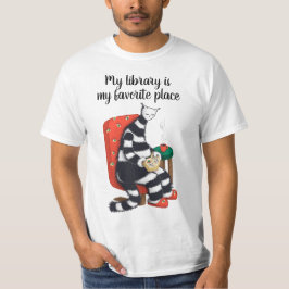 Camiseta Leyendo biblioteca de diversiones de gatos