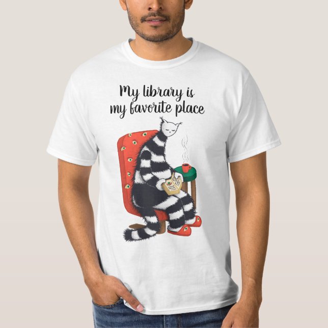 Camiseta Leyendo biblioteca de diversiones de gatos (Anverso)