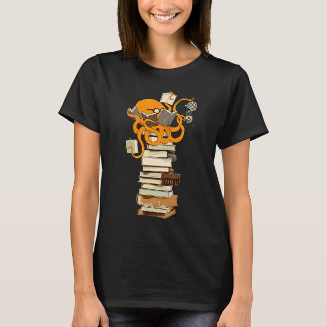 Camiseta Leyendo Café Y Libros De Té Octopus (Anverso)