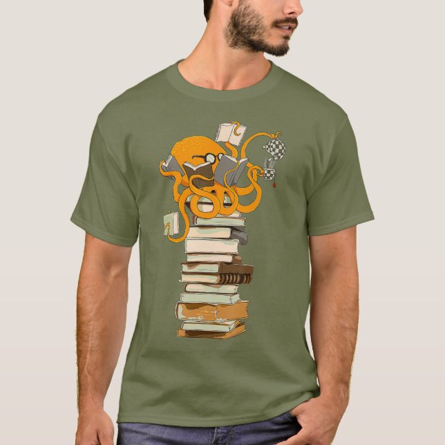 Camiseta Leyendo el café Octopus y el regalo de libros (Anverso)