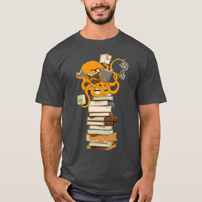 Camiseta Leyendo el café Octopus y el regalo de libros (Anverso)