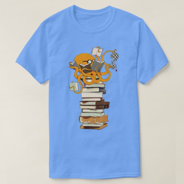 Camiseta Leyendo el café Octopus y el regalo de libros (Diseño del anverso)