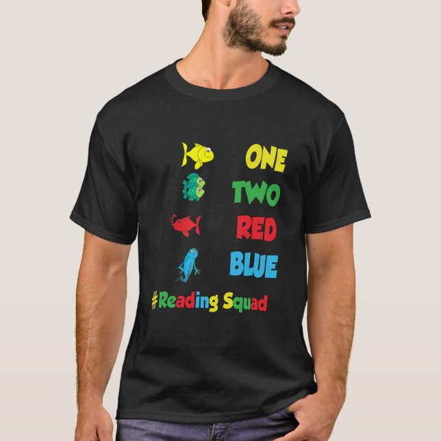 Camiseta Leyendo Escuadrón de Maestros Uno Dos Peces Azules (Anverso)