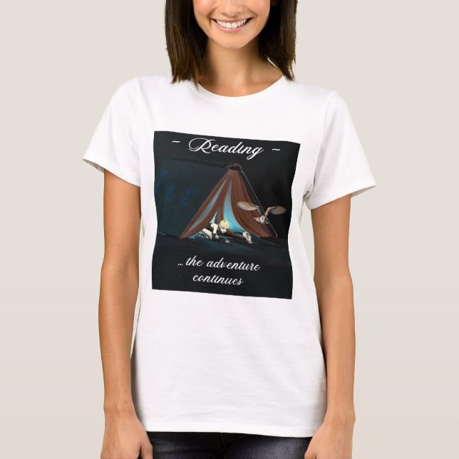 Camiseta Leyendo, la aventura continúa (Anverso)