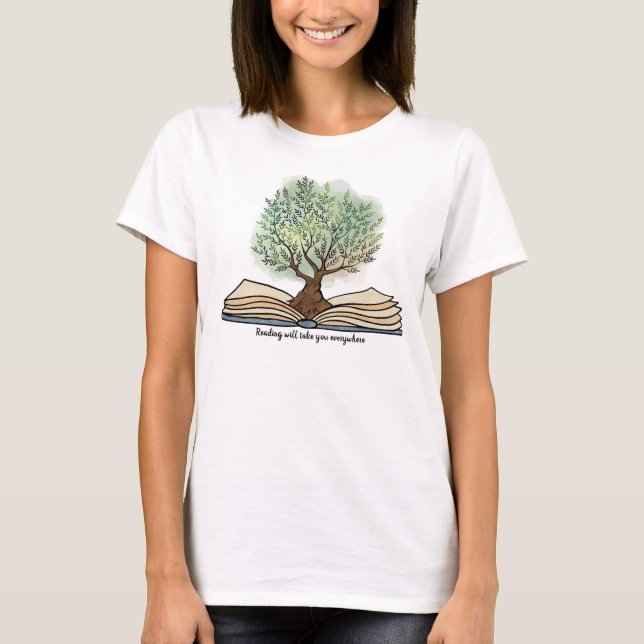 Camiseta Leyendo libro floración árbol personalizado (Anverso)