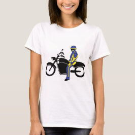 Camiseta Leyes azules y amarillas en carrera de motocicleta