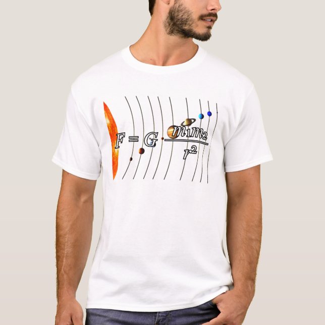 Camiseta Leyes de Gravitación Universal de Newton. (Anverso)