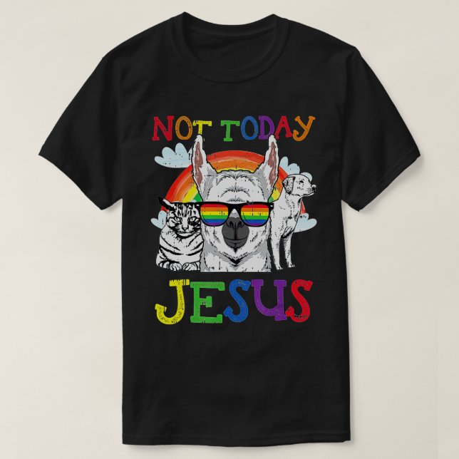 Camiseta LGBQ satánico No hoy Jesús llama perro gato G góti (Diseño del anverso)