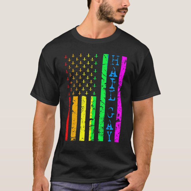 Camiseta Lgbt All Hail Gay Priam Flag Satanic (Anverso)