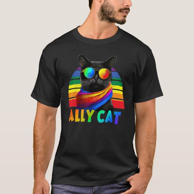 Camiseta LGBT Ally Cat Be Kind Gay Rainbow  LGBTQ Flag Gay  (Anverso)