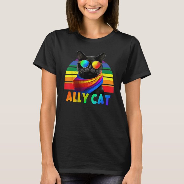 Camiseta LGBT Ally Cat Be Kind Gay Rainbow  LGBTQ Flag Gay  (Anverso)