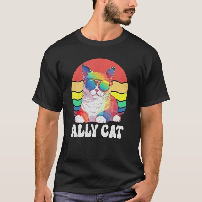 Camiseta LGBT Ally Cat Be Kind Gay Rainbow  LGBTQ  Idea 5 (Anverso)