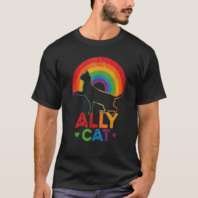 Camiseta LGBT Ally Cat Be Kind Gay Rainbow  LGBTQ  Idea 8 (Anverso)
