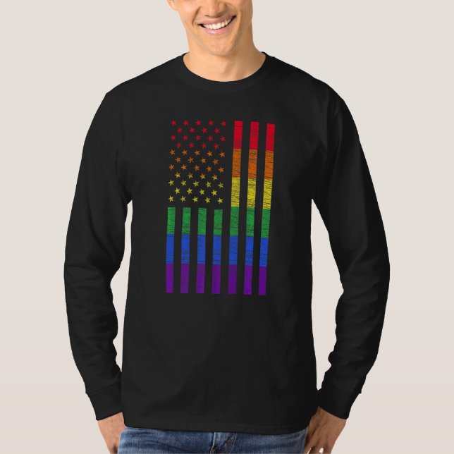 Camiseta LGBT American Flag Pride Rainbow Gay Lesbian Bi Tr (Anverso)