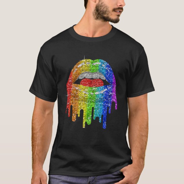 Camiseta Lgbt Arcoiris Bling Lgbt Lip Gay Bisexual Le (Anverso)