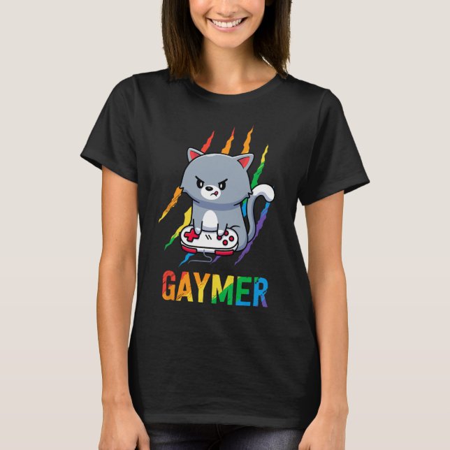 Camiseta Lgbt Cat Pride Shirt Rainbow Video Game Aovers Gif (Anverso)