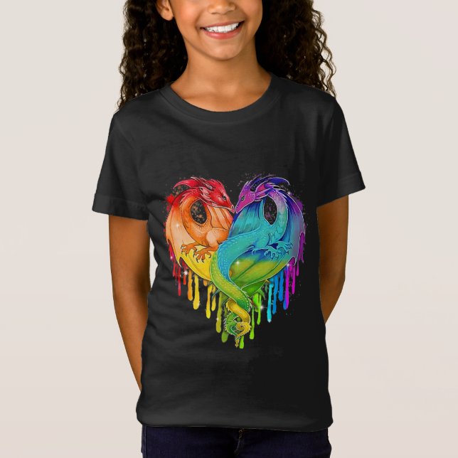 Camiseta Lgbt Dragon Heart Rainbow Heart Dragon Lgbt Pride (Anverso)
