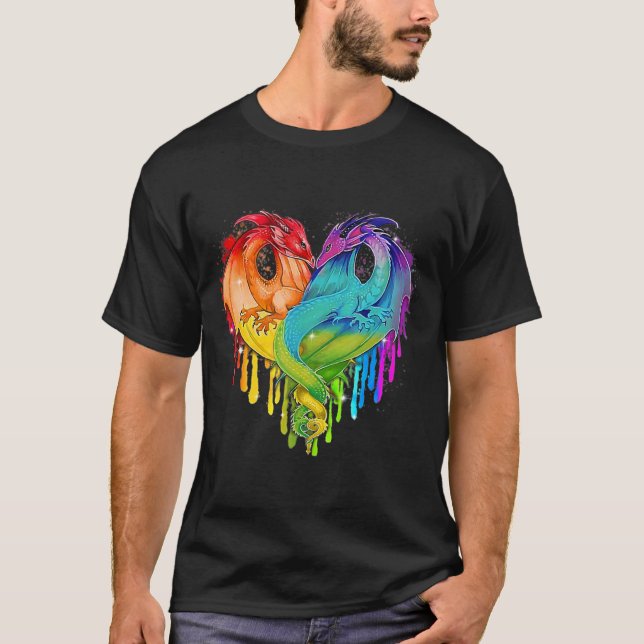 Camiseta Lgbt Dragon Heart Rainbow Heart Dragon Lgbt Pride (Anverso)