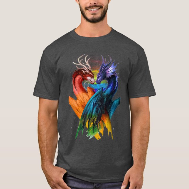 Camiseta LGBT Dragon Heart Rainbow Heart Dragon LGBT T (Anverso)