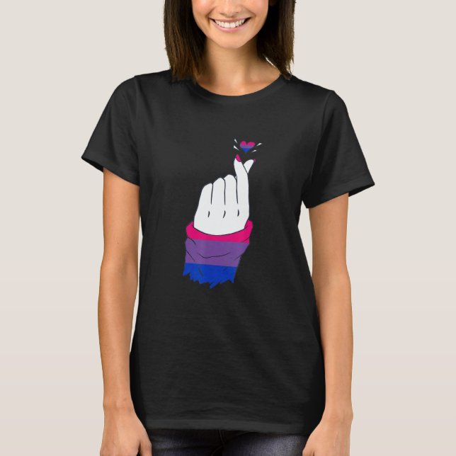 Camiseta LGBT Finger Heart Bisexual LGBTQ Bisexual Flag Bis (Anverso)